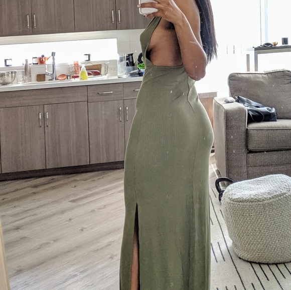 Forever 21 Plunging Ribbed Knit Maxi Dress - Olive - Picture 3 of 8